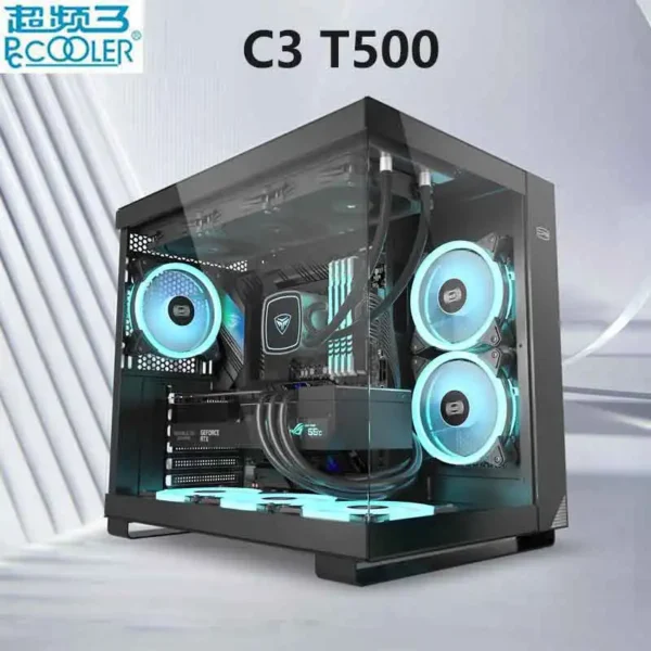 PCCOOLER C3 T500 ATX computer case, supports back-inserted installation/40 series graphics card/270 ° glass case/ATX/M-ATX/ITX